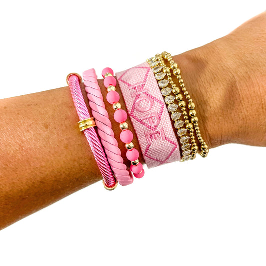 Hot Pink & Gold Beaded Bracelet