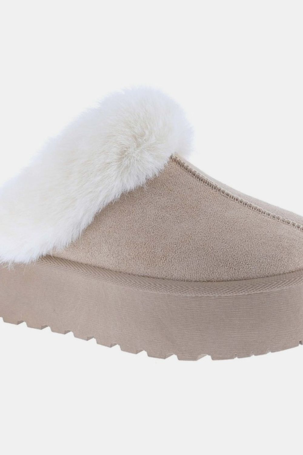 Beige Platform Fur Slippers