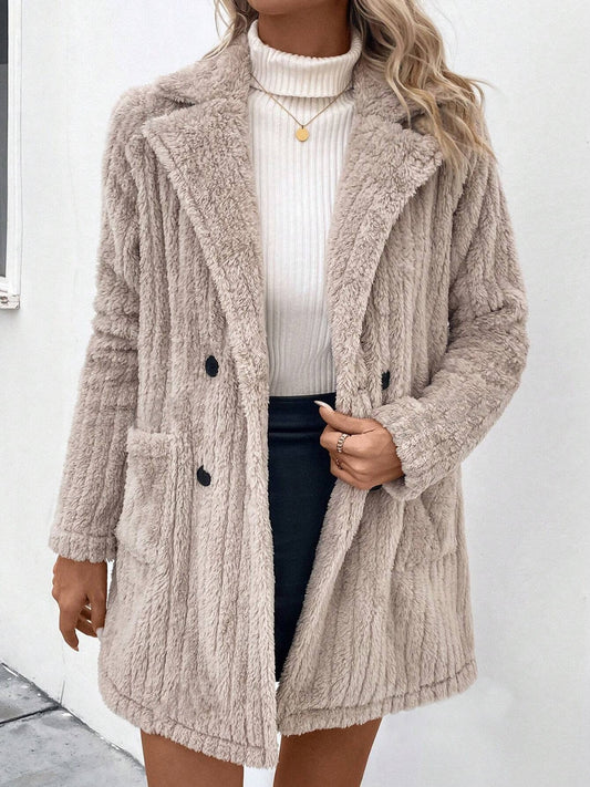 Beige Fuzzy Long Sleeve Coat