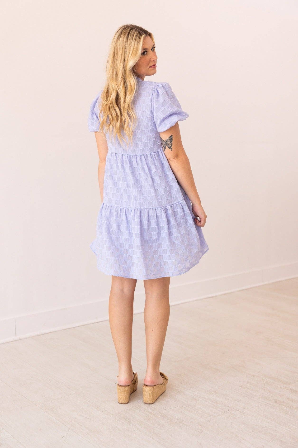 Lilac V-Neck Checkered Dress