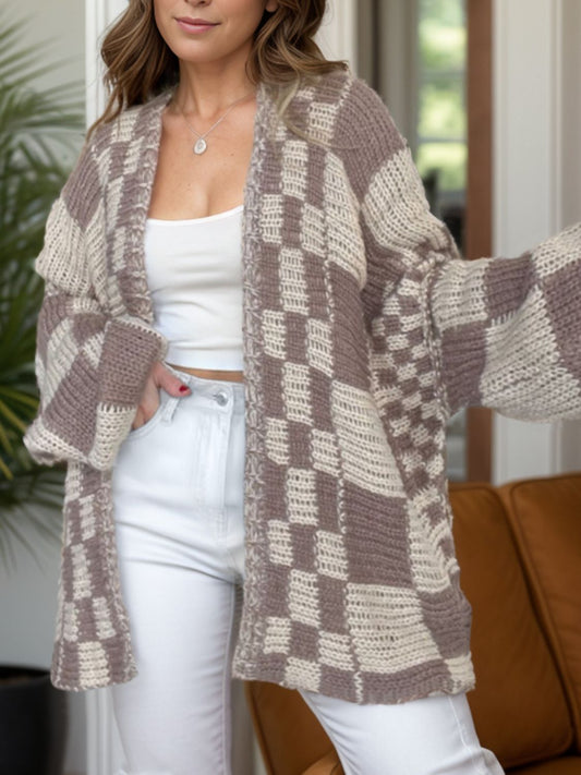 Oversized Checkered Cardigan