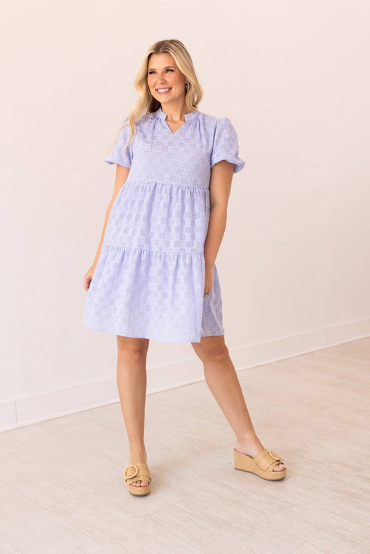 Lilac V-Neck Checkered Dress