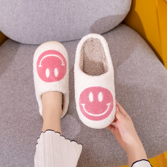 White & Pink Smiley Face Slippers