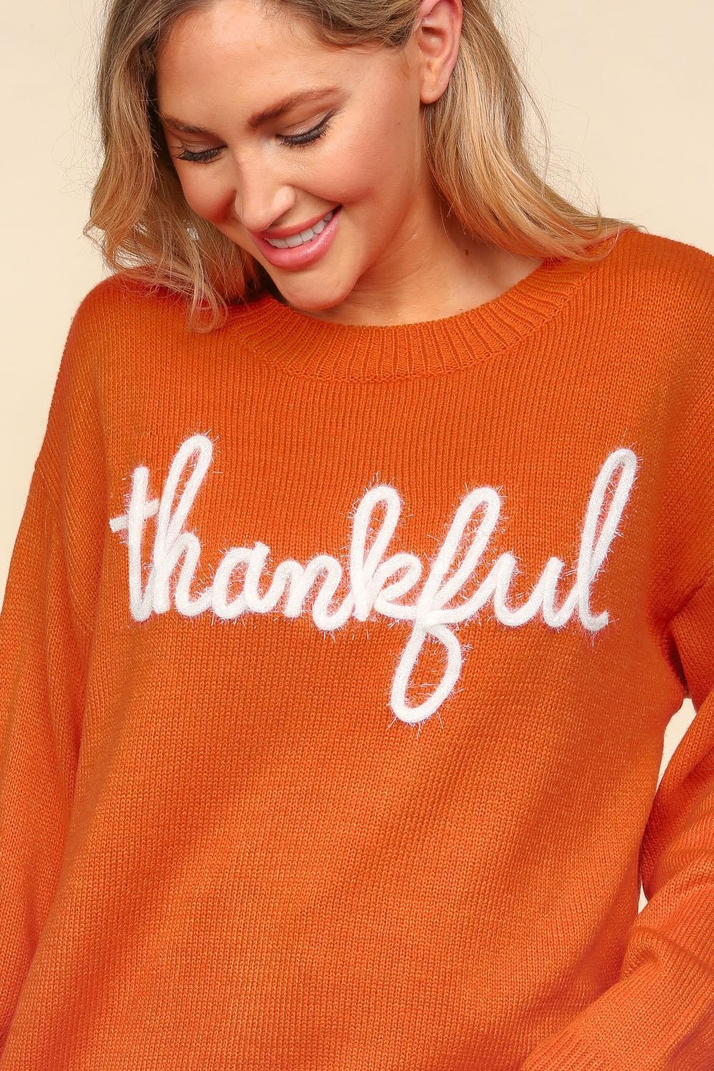 Thankful Glitter Embroidery Sweater