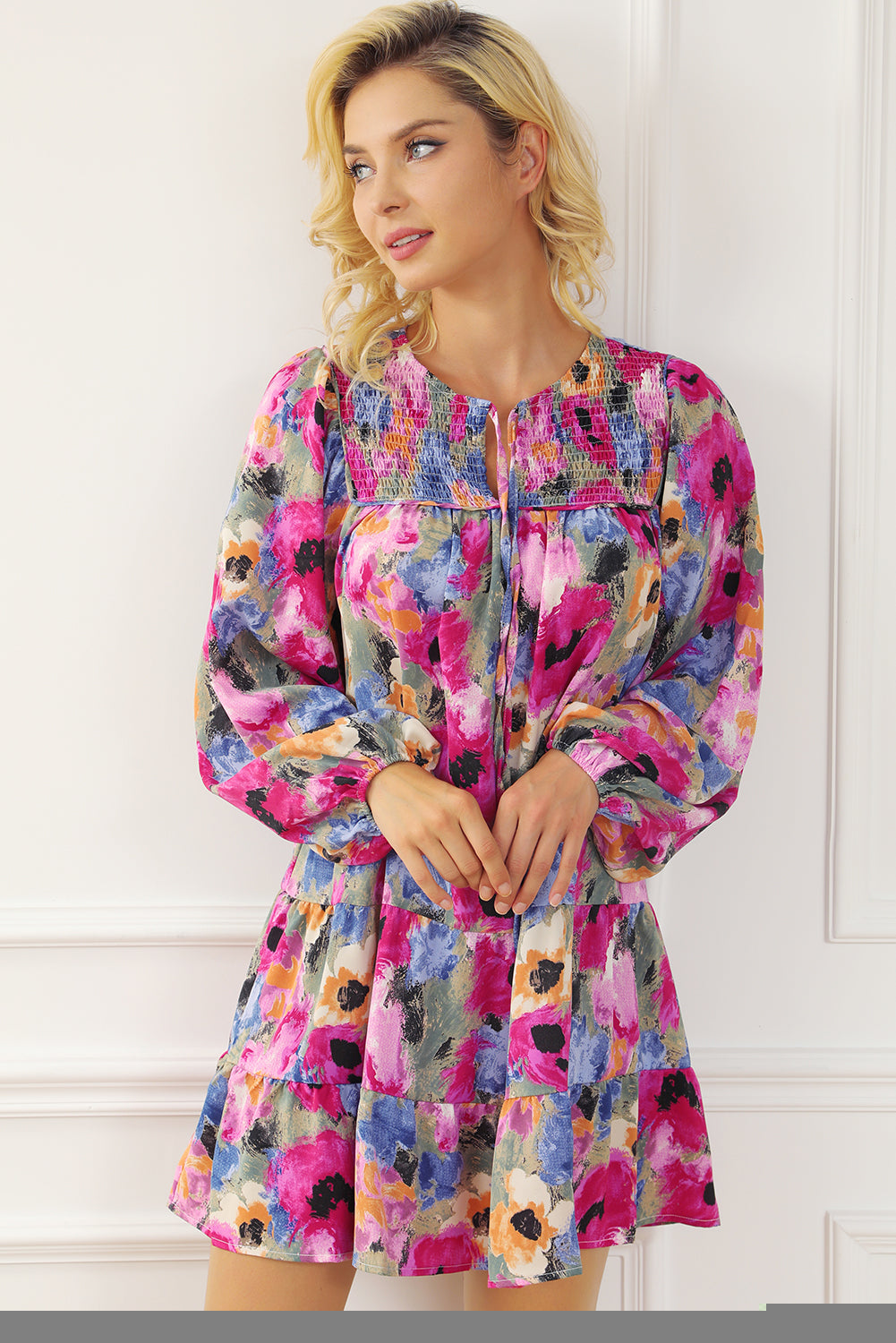 Floral Tie Neck Shift Dress