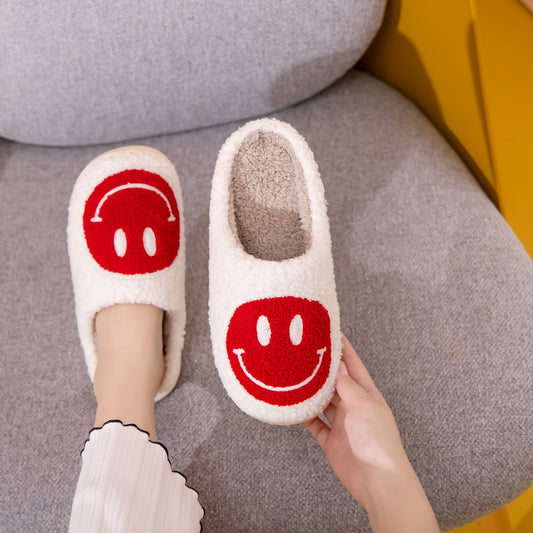 White & Red Smiley Face Slippers