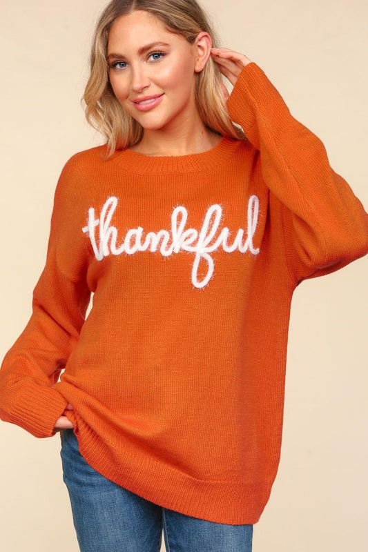 Thankful Glitter Embroidery Sweater