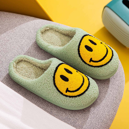 Green & Yellow Smiley Face Slippers