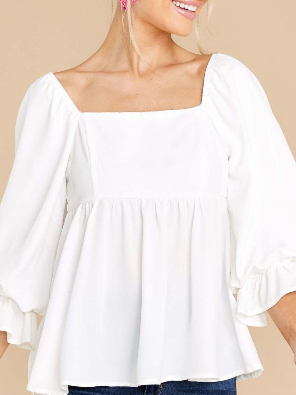 Smocked Ruffle Sleeve Blouse