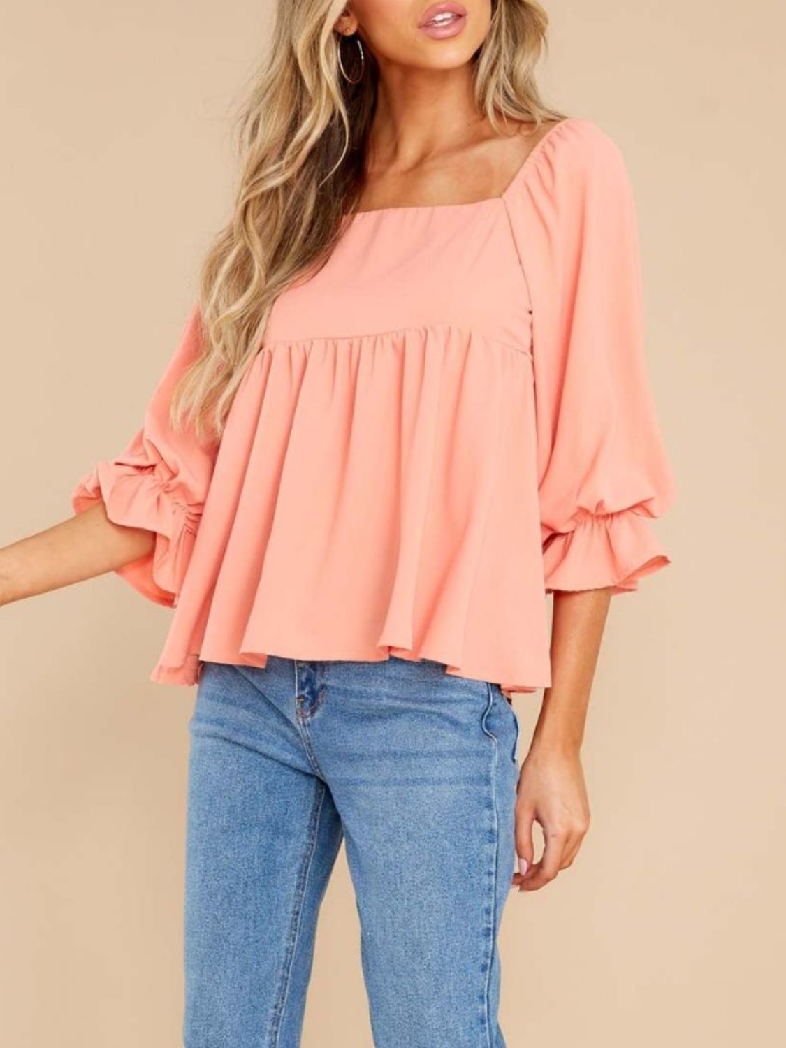 Smocked Ruffle Sleeve Blouse