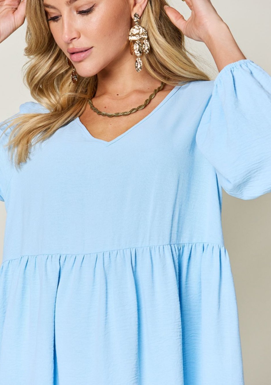 V-Neck Balloon Sleeve Dress