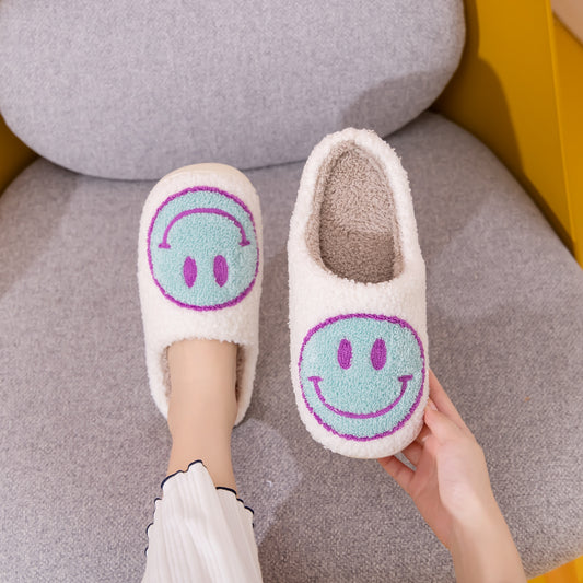 White & Blue Smiley Face Slippers