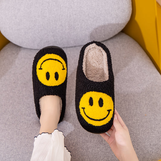 Black & Yellow Smiley Face Slippers