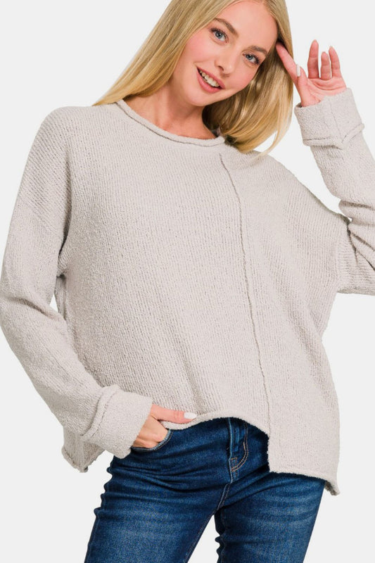 Asymmetric Hem Sweater in Light Grey