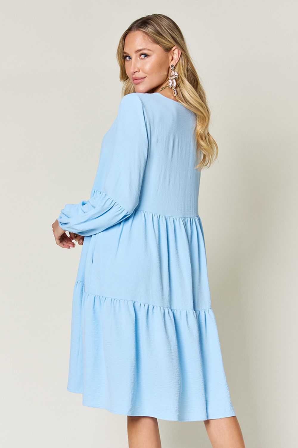 V-Neck Balloon Sleeve Dress