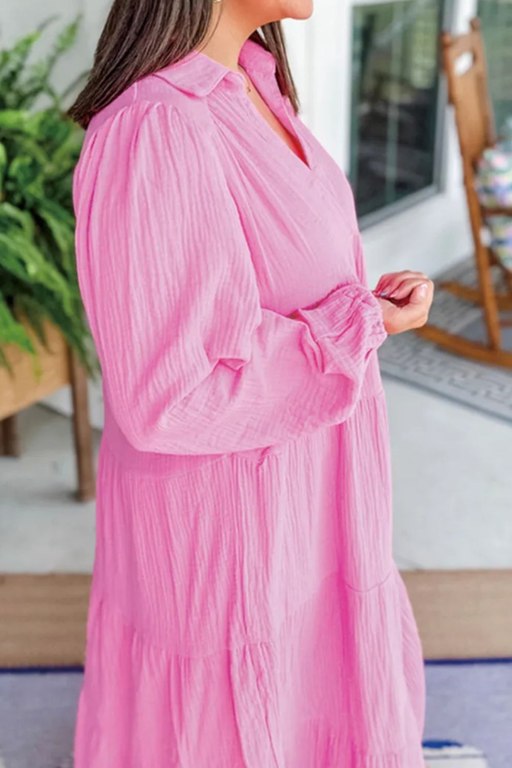 Pink Long Sleeve Midi Dress