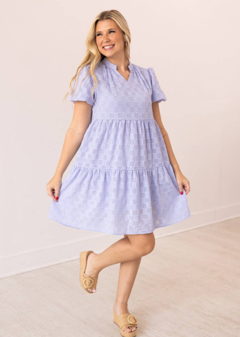 Lilac V-Neck Checkered Dress