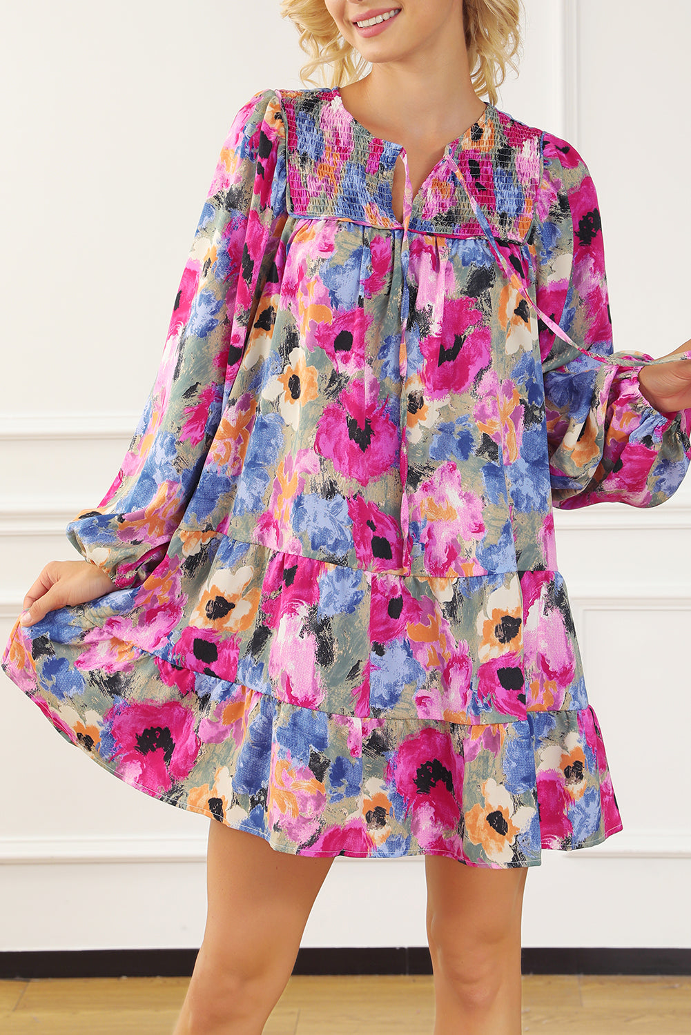 Floral Tie Neck Shift Dress