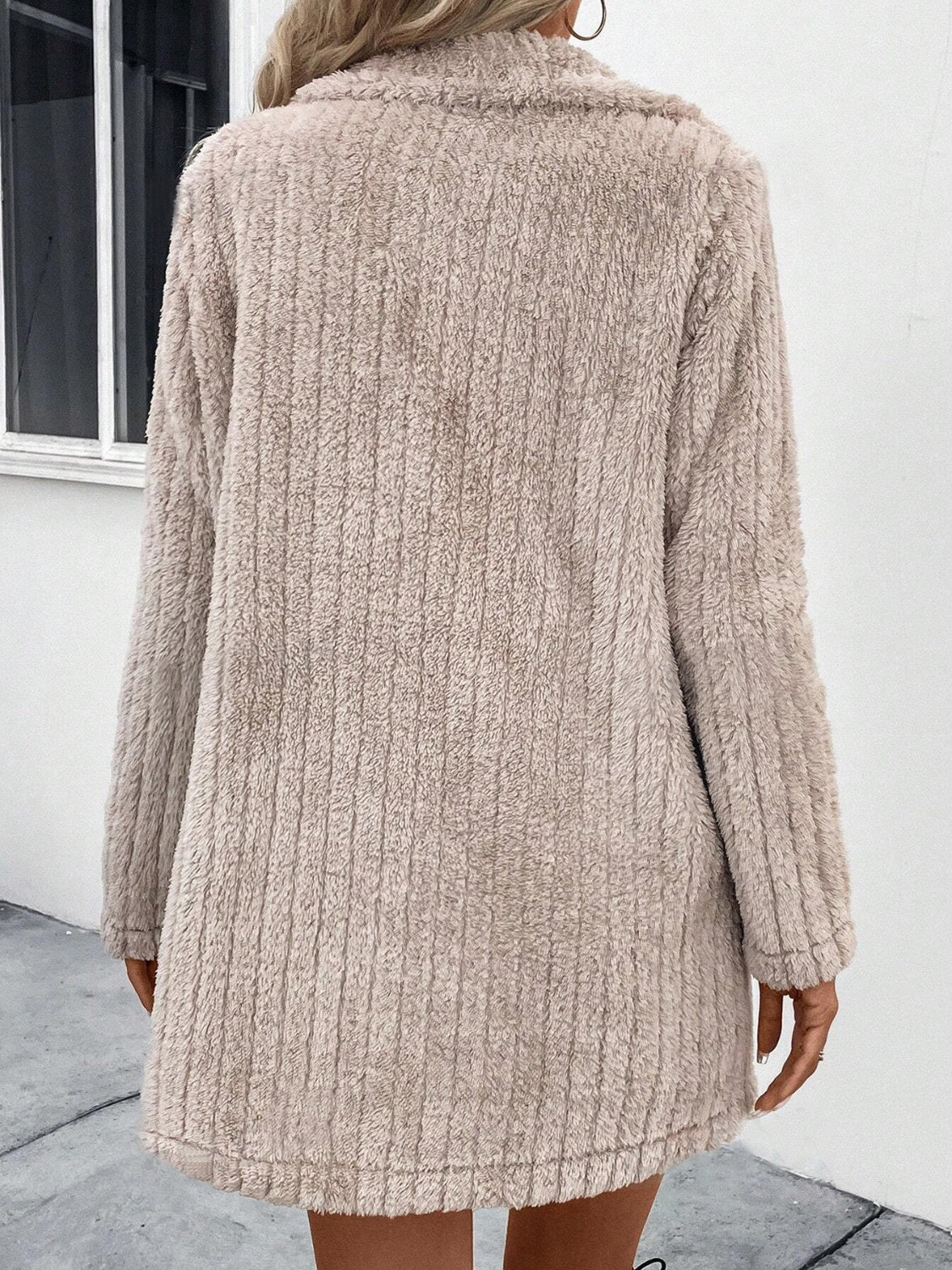 Beige Fuzzy Long Sleeve Coat