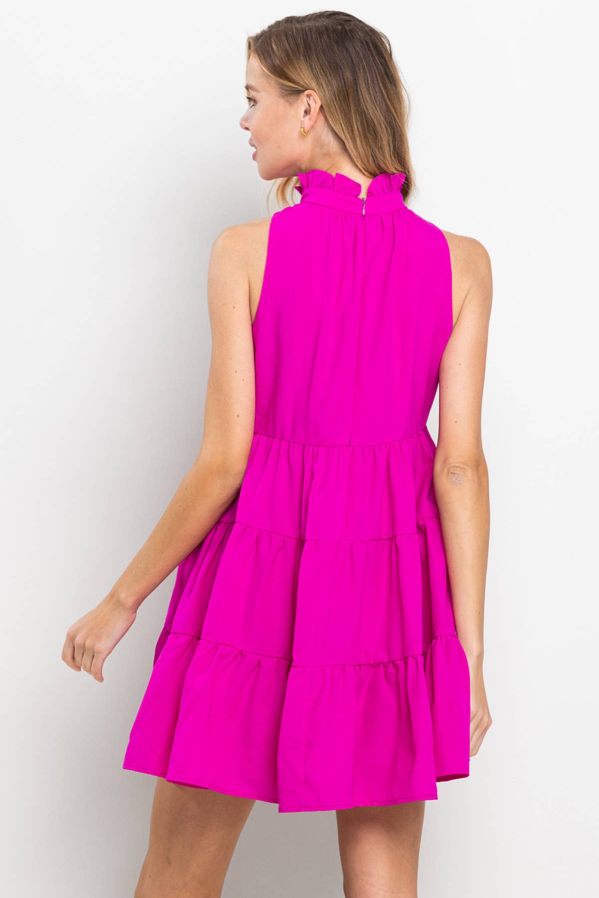 Magenta Tiered Halter Dress