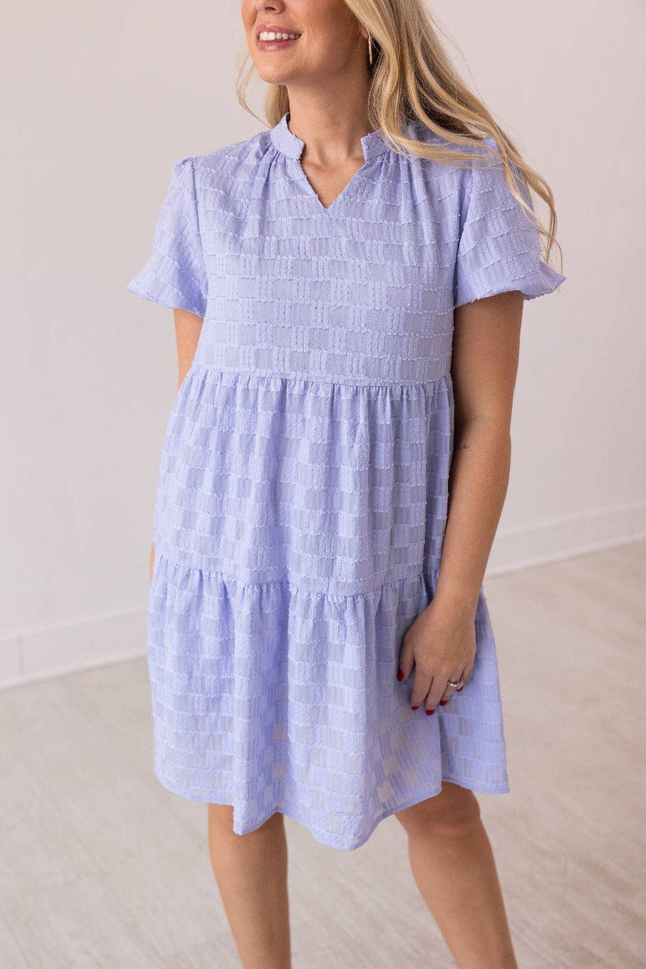 Lilac V-Neck Checkered Dress