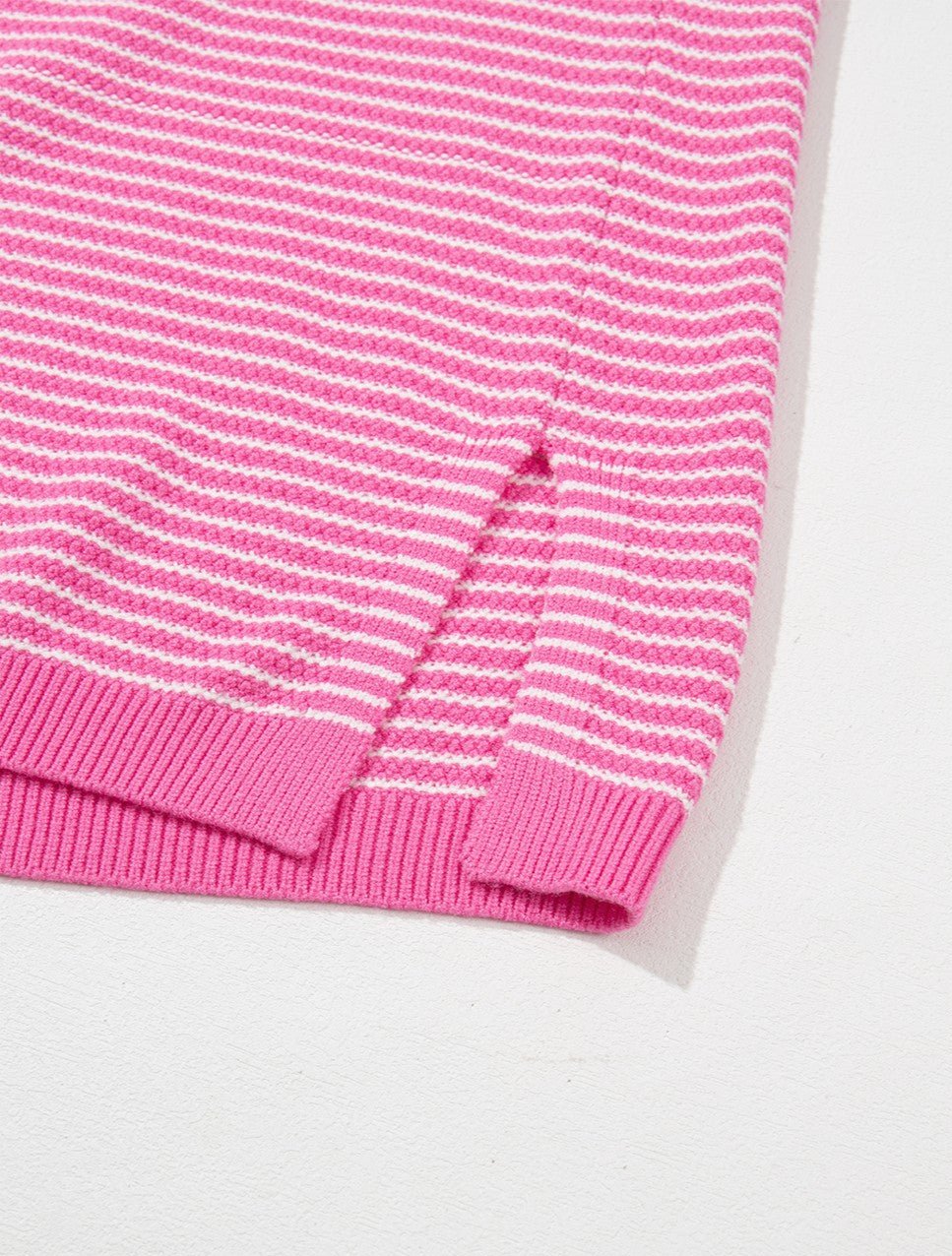 Pink Striped V-Neck Long Sleeve Top