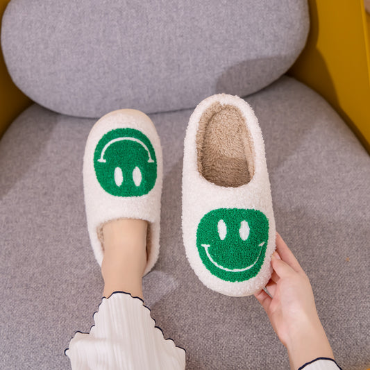 White & Green Smiley Face Slippers