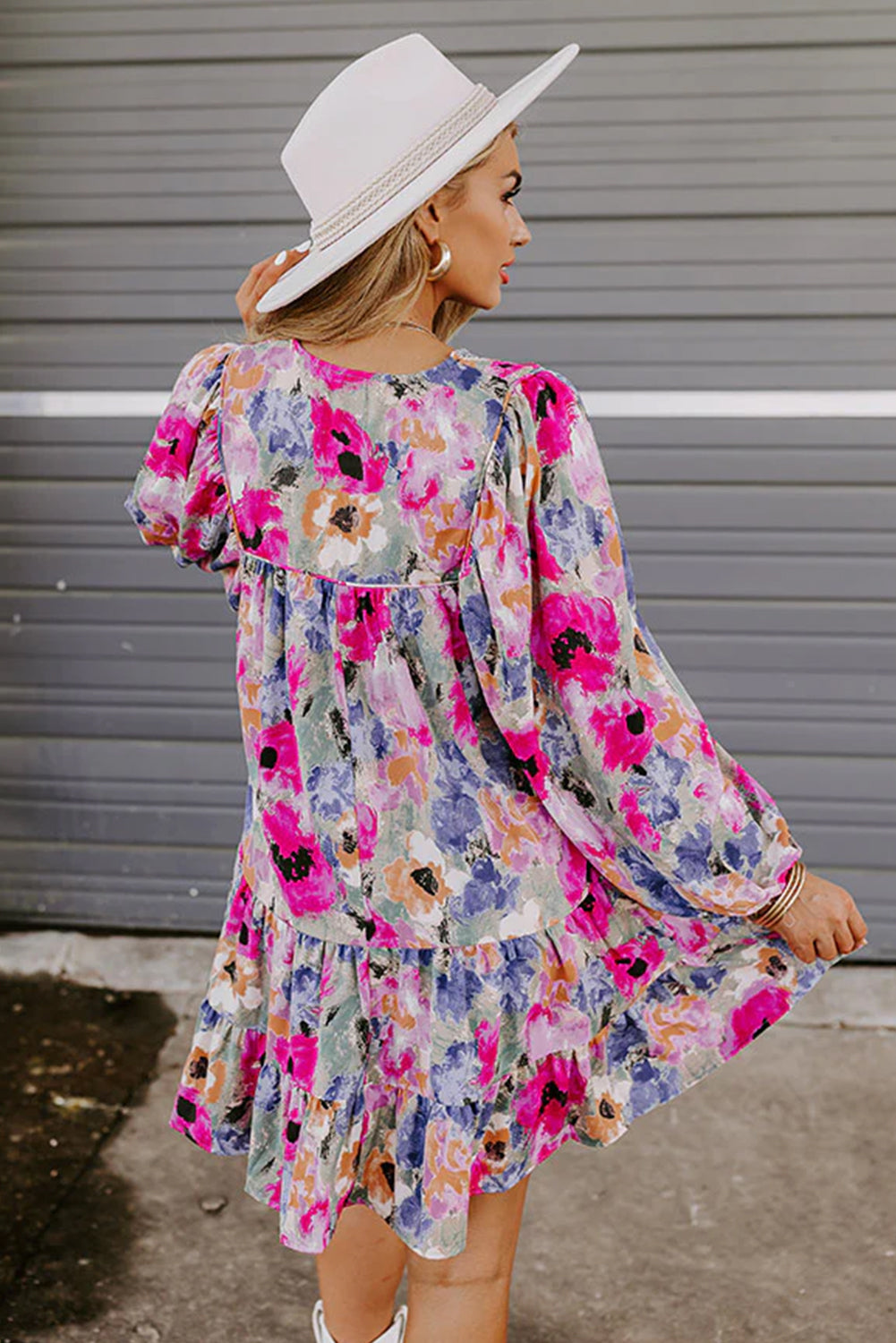 Floral Tie Neck Shift Dress