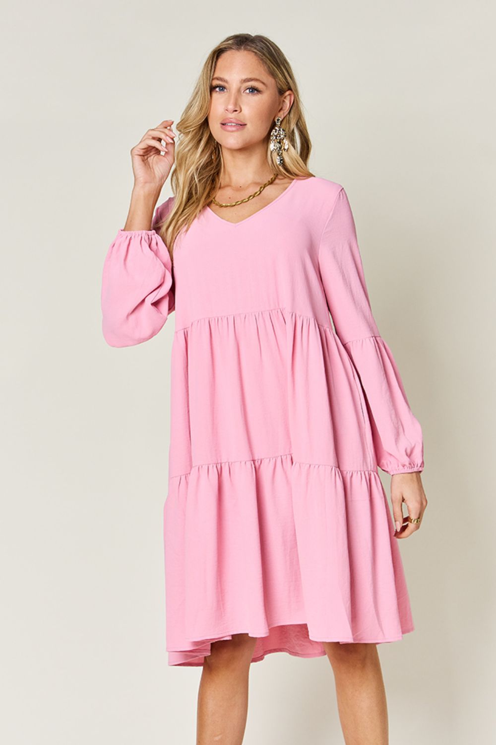 V-Neck Balloon Sleeve Dress