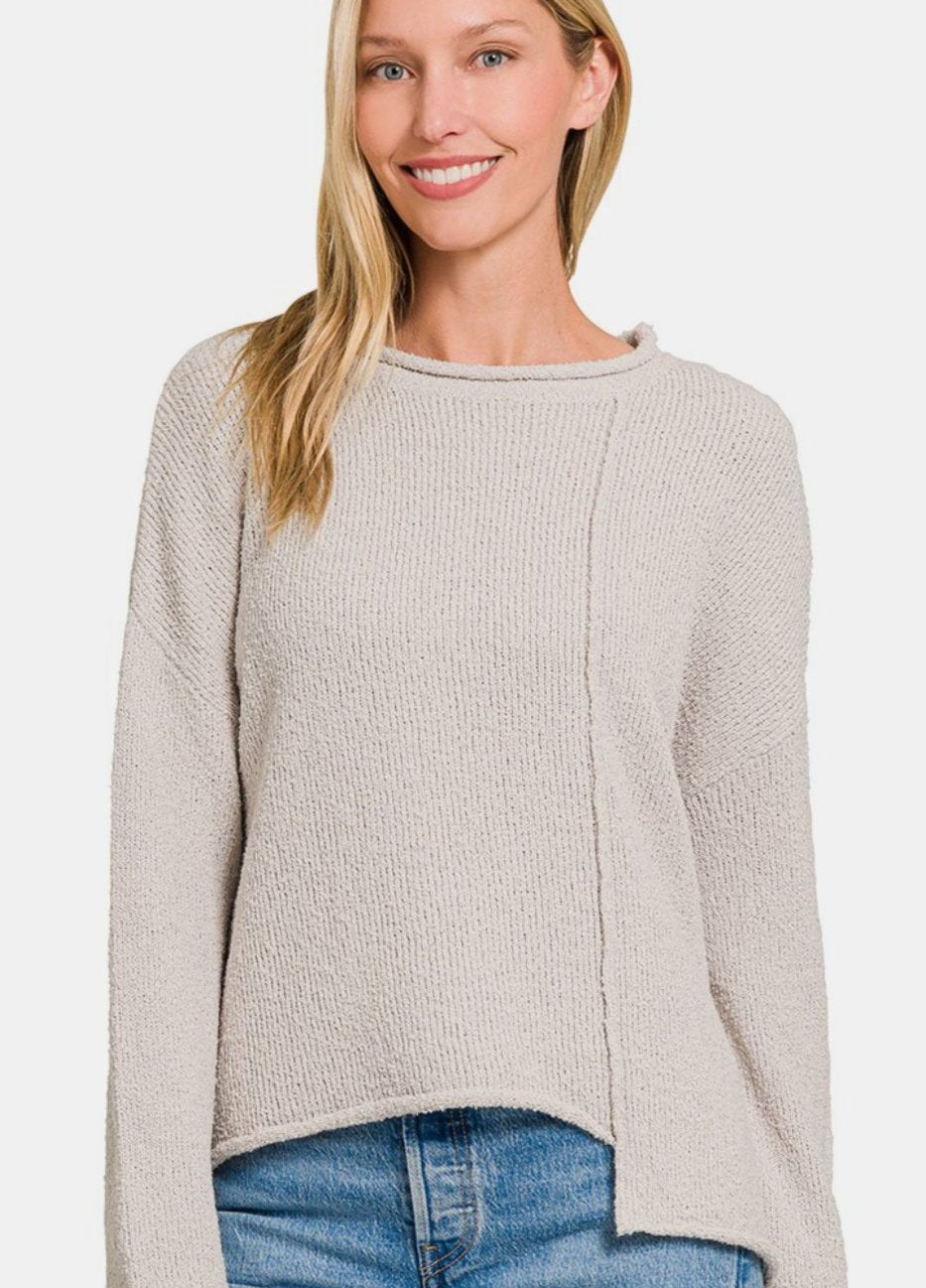 Asymmetric Hem Sweater in Light Grey