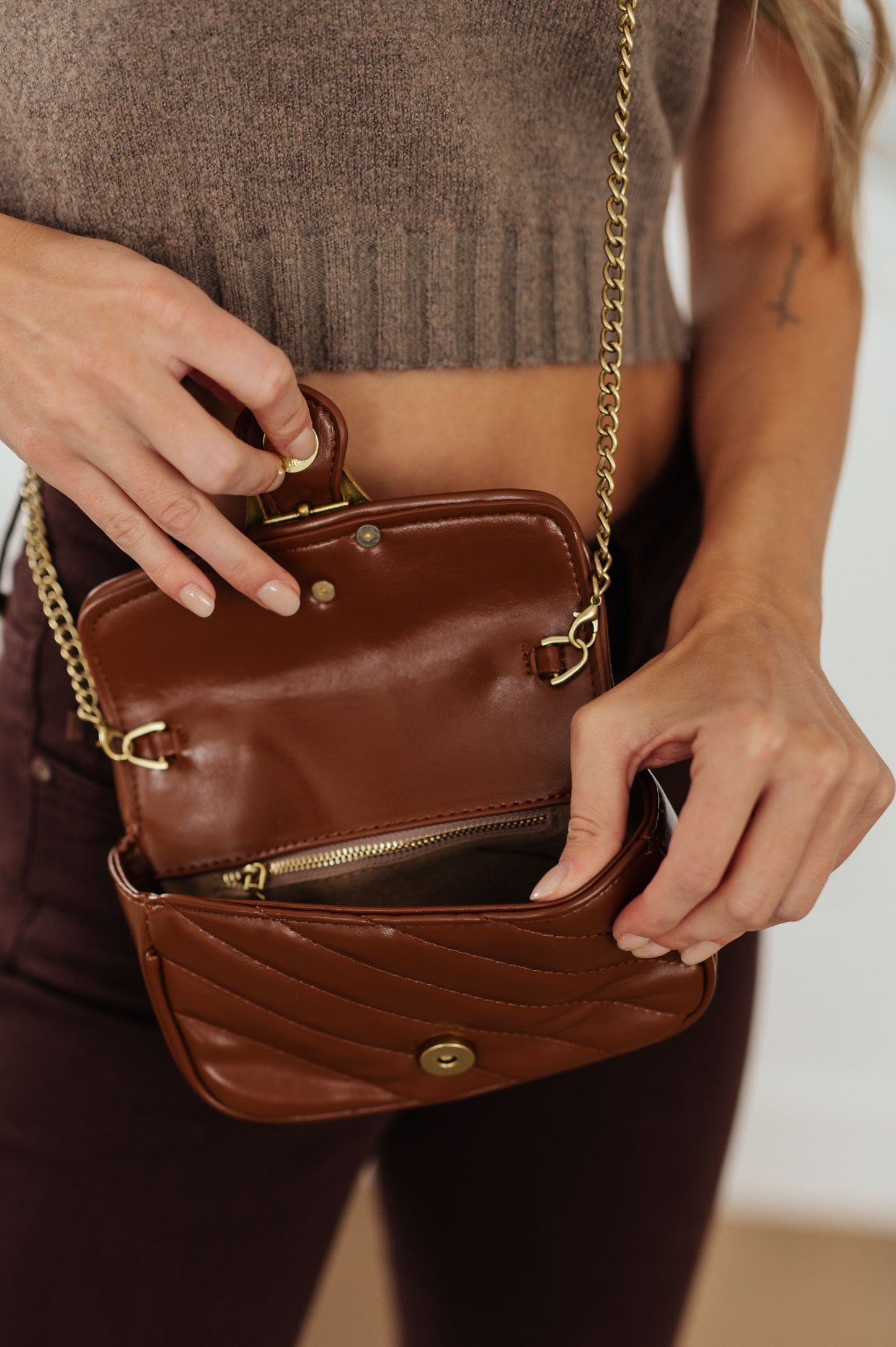 Quilted Crossbody in Brown