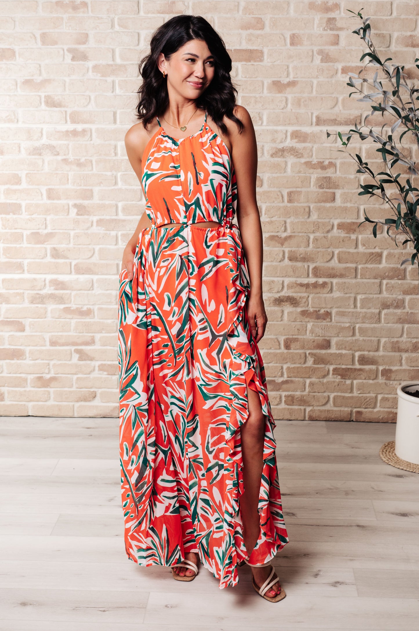 Coral Cutout Maxi Dress