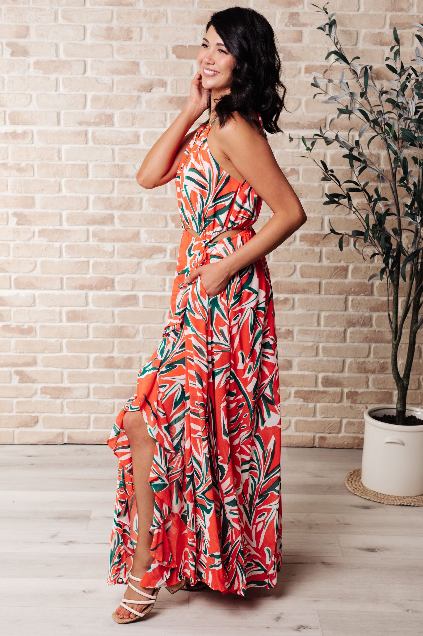 Coral Cutout Maxi Dress