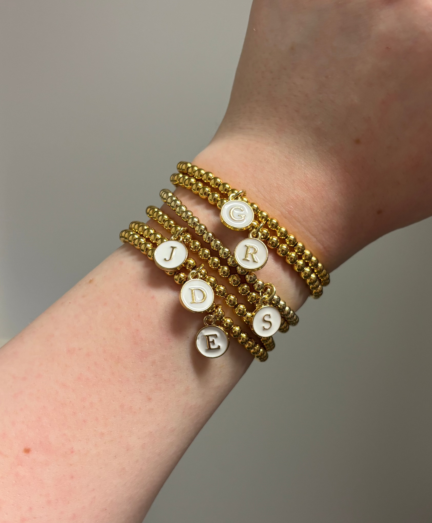 Initial Charm Beaded Bracelet