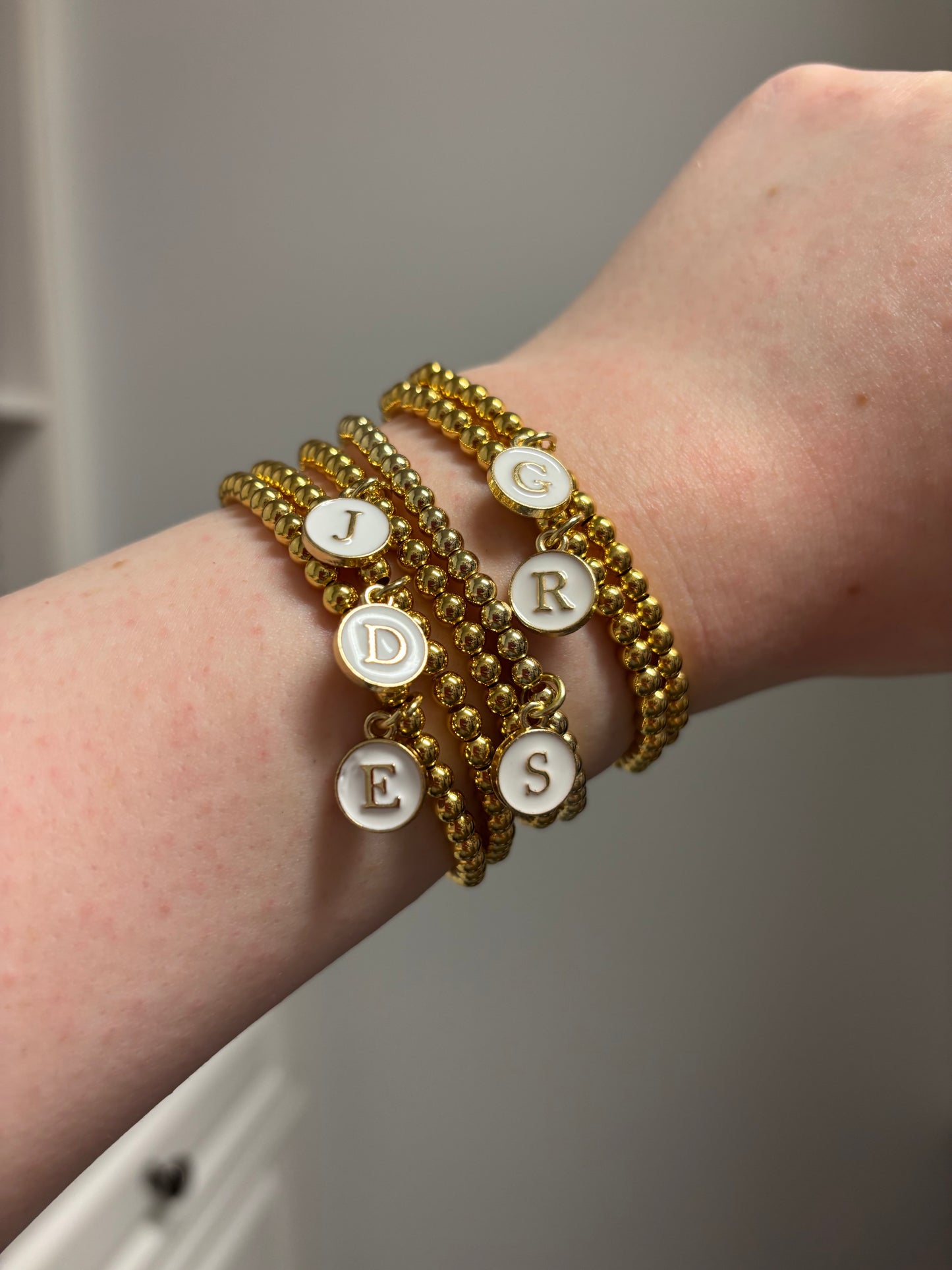 Initial Charm Beaded Bracelet