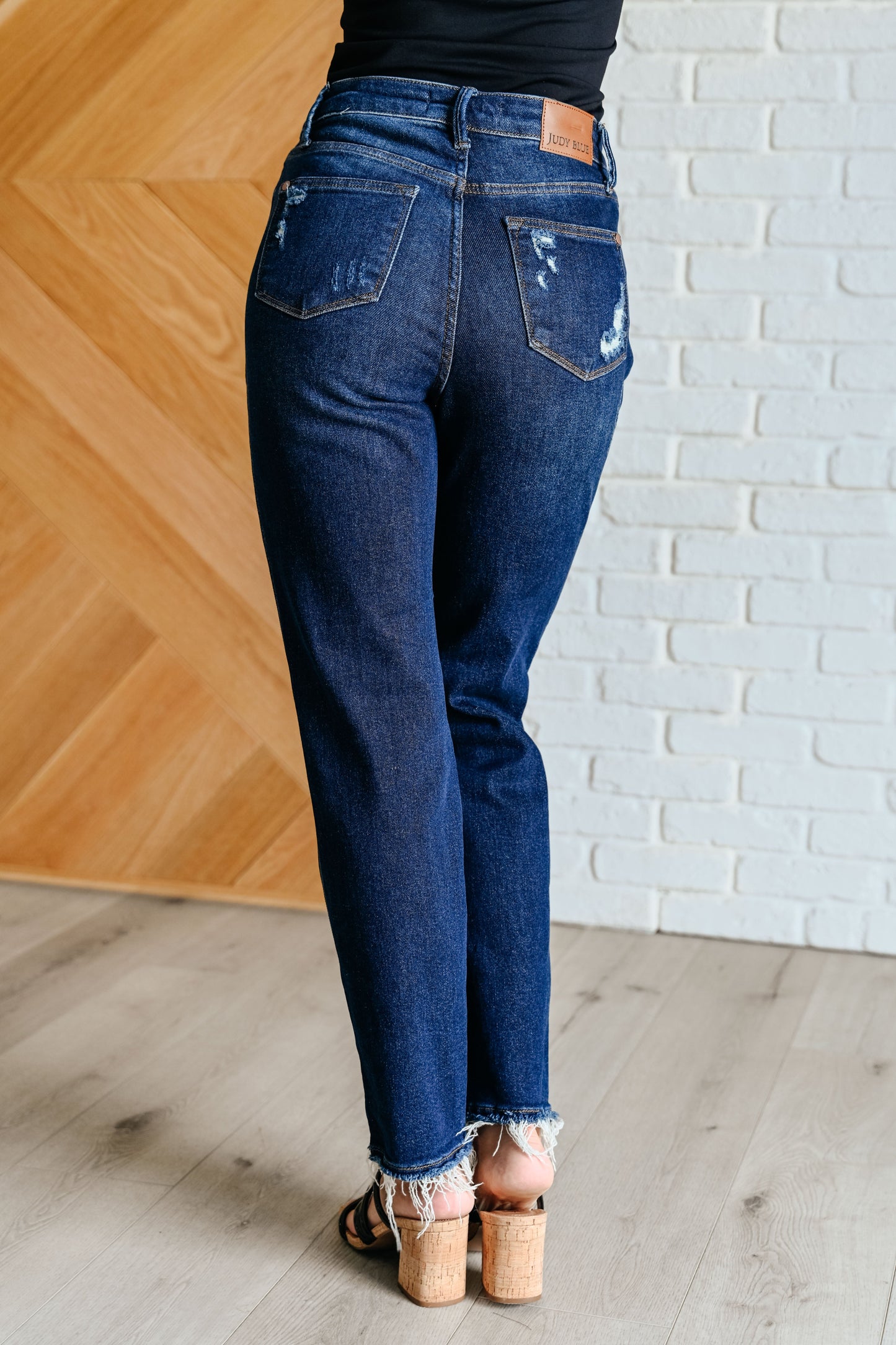 High Rise Distressed Straight Jeans