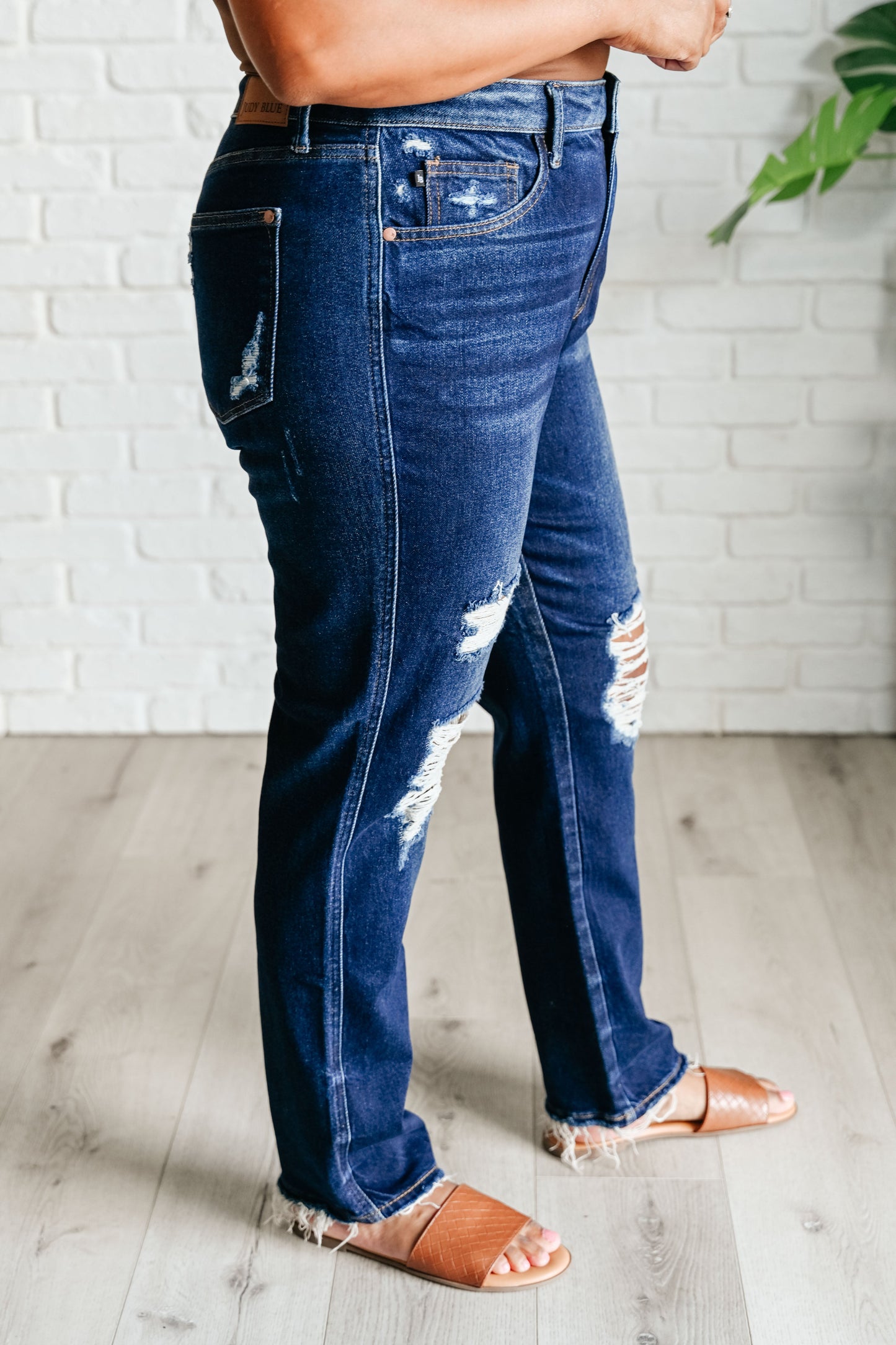 High Rise Distressed Straight Jeans