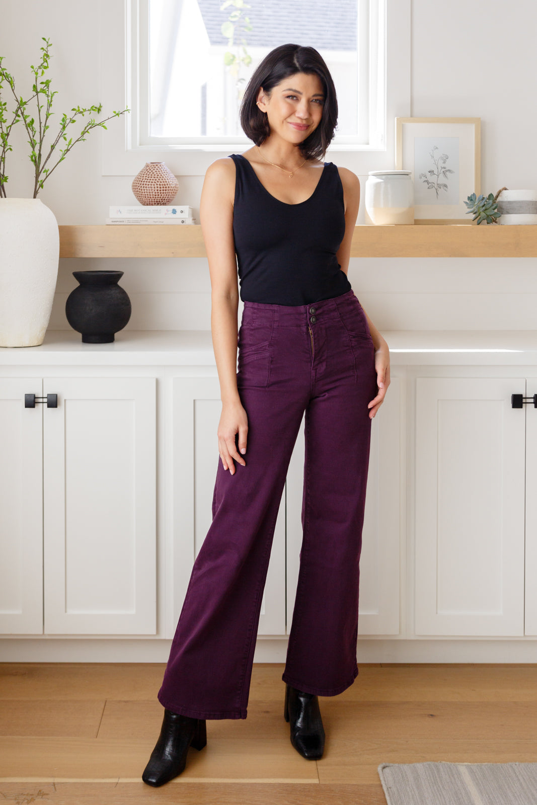 High Rise Wide Leg Jeans in Plum