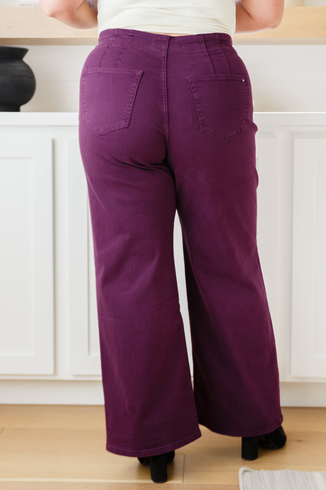 High Rise Wide Leg Jeans in Plum