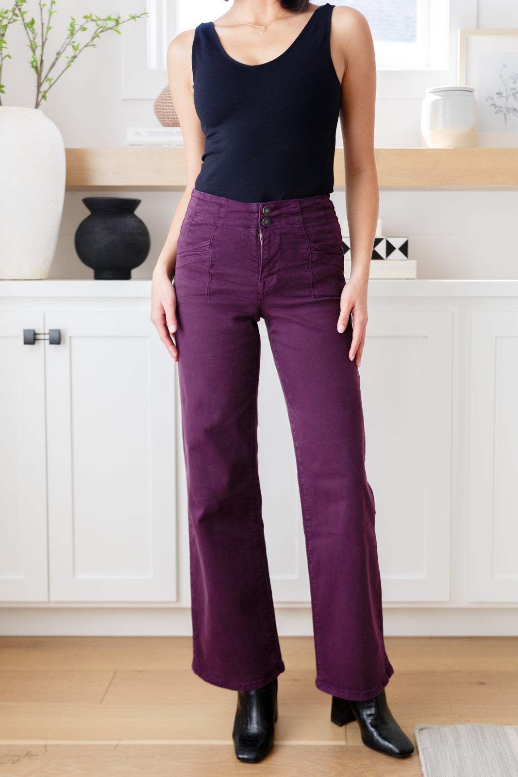 High Rise Wide Leg Jeans in Plum