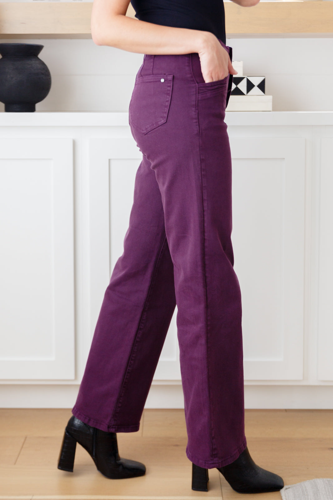 High Rise Wide Leg Jeans in Plum