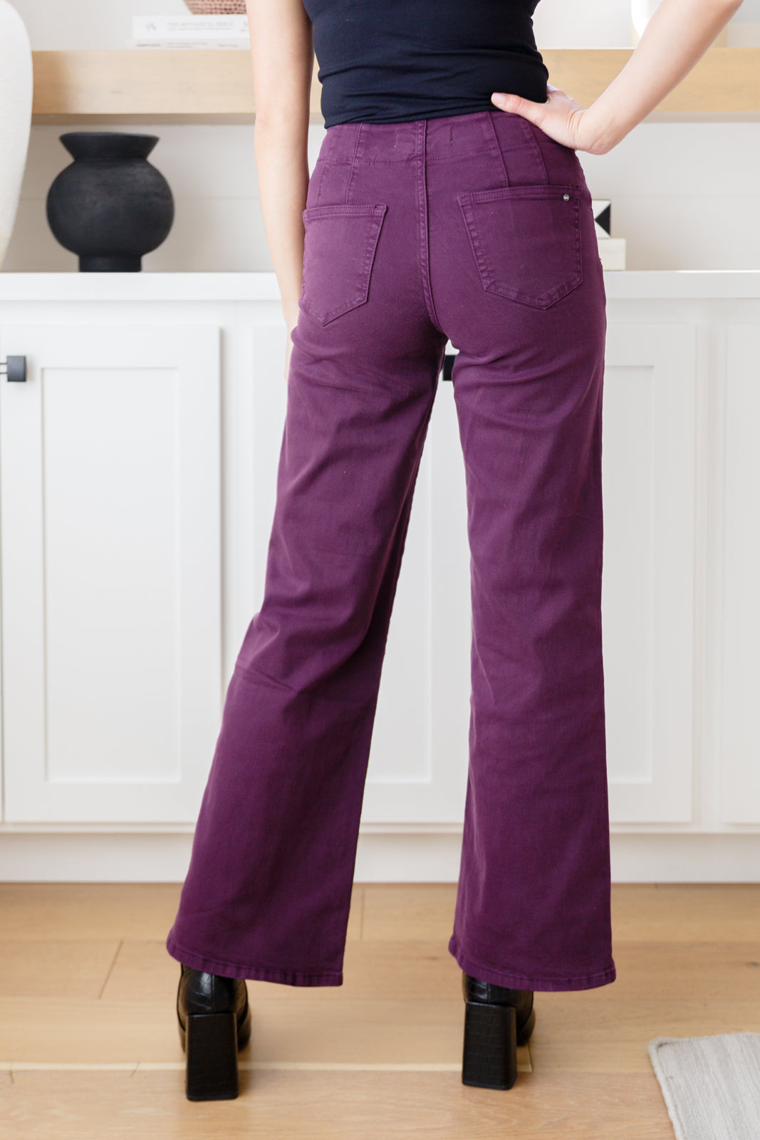 High Rise Wide Leg Jeans in Plum