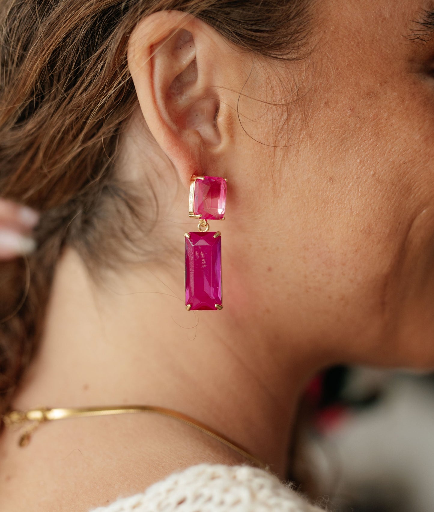 Rectangle Crystal Earrings in Pink