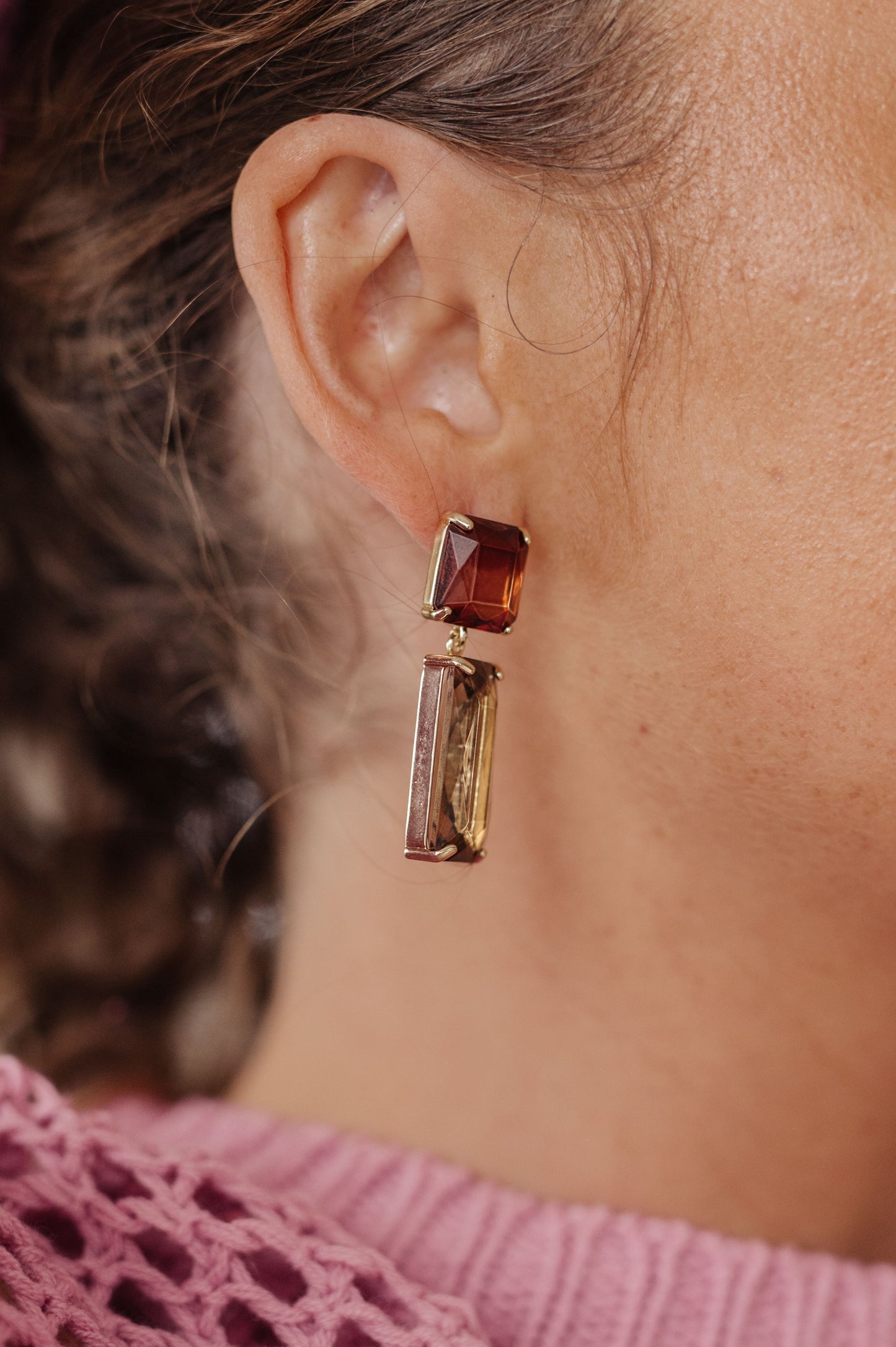 Rectangle Crystal Earrings in Smoke