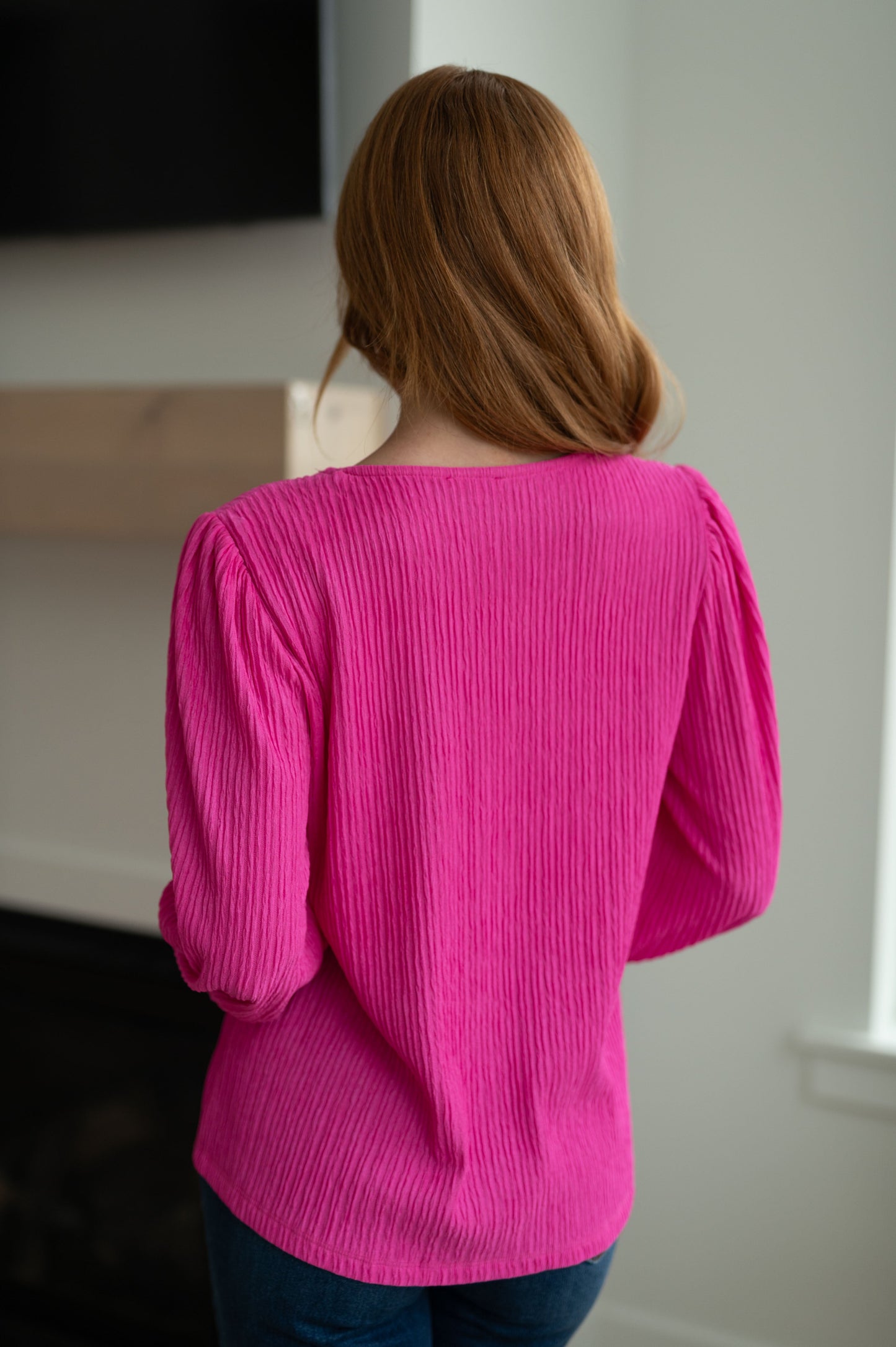 Hot Pink V-Neck Blouse