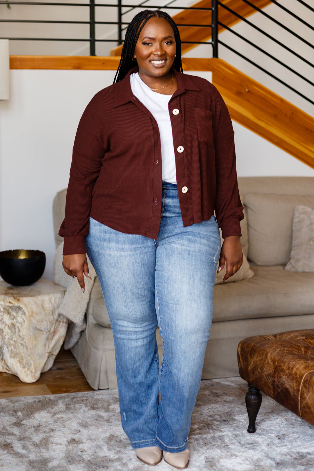 Maroon Cropped Shacket