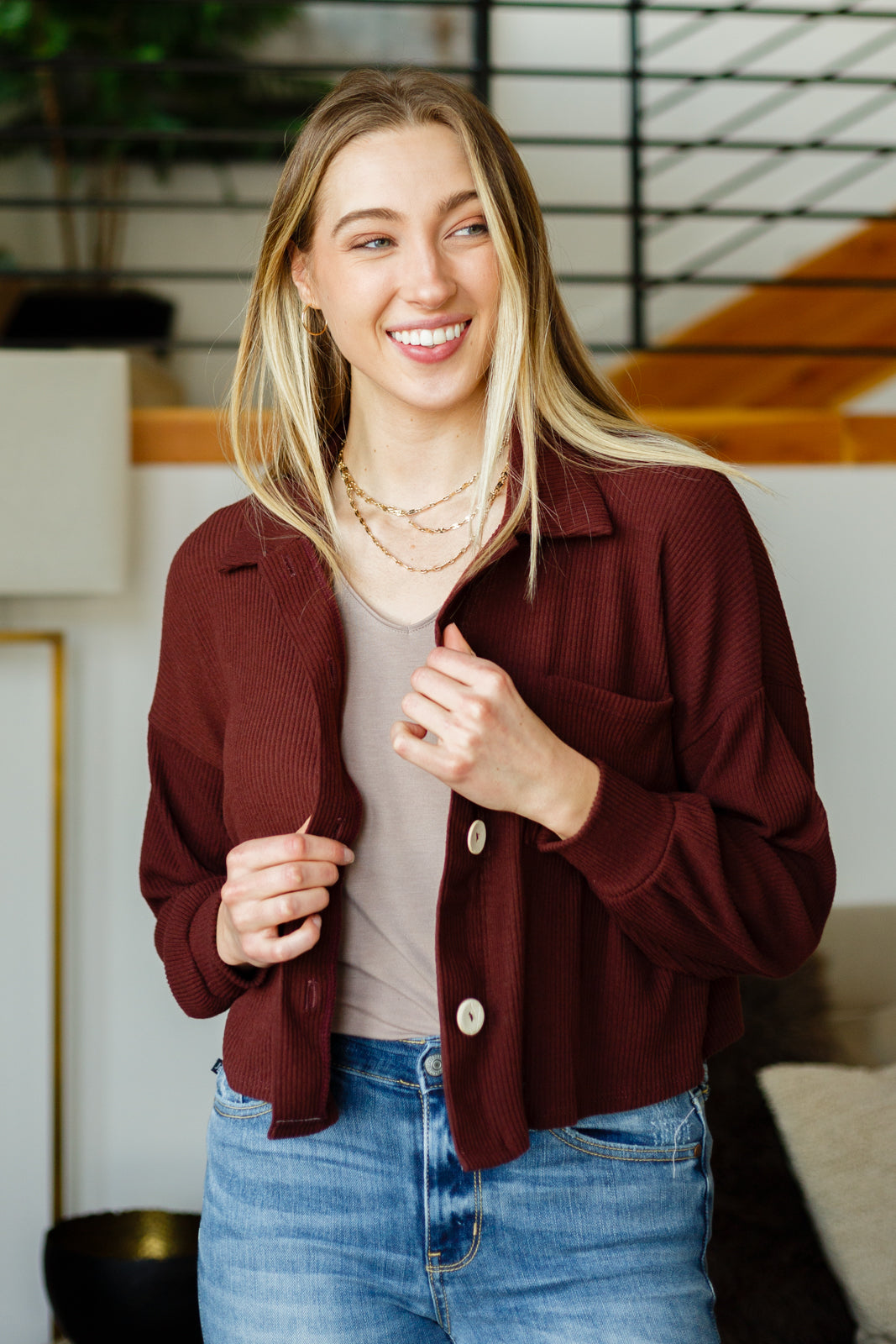 Maroon Cropped Shacket