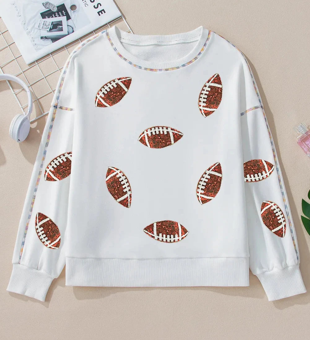 Sequin Football Sweatshirt in White