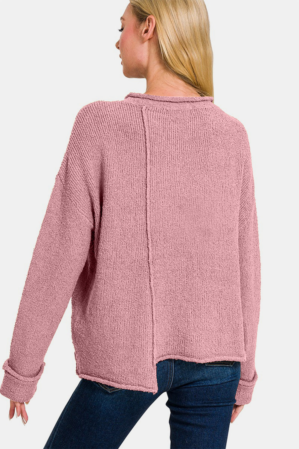 Asymmetric Hem Sweater in Pink