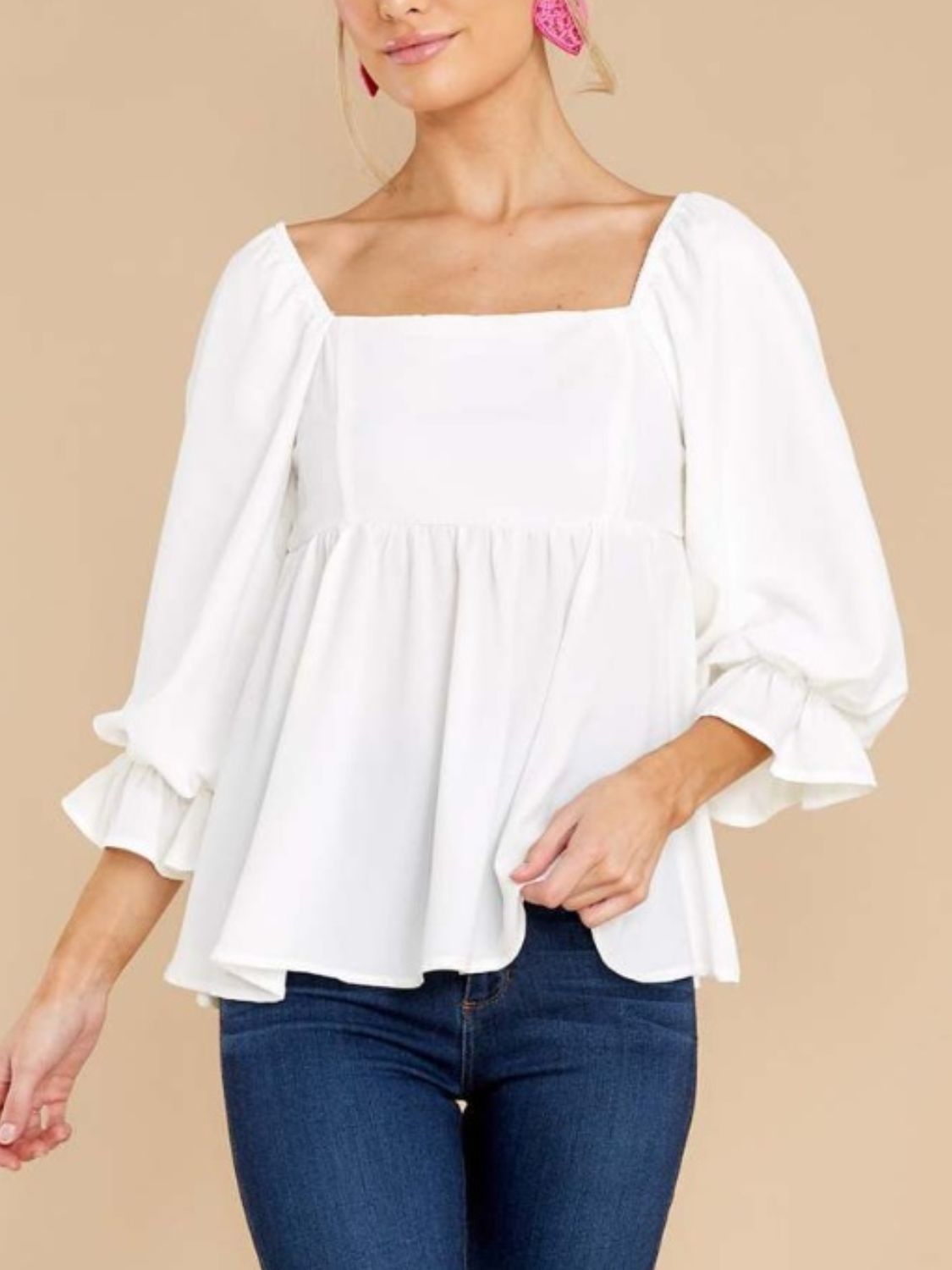 Smocked Ruffle Sleeve Blouse